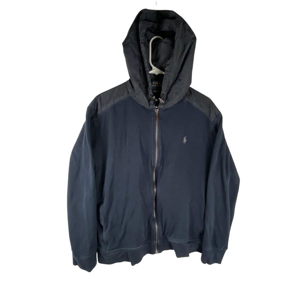Polo Ralph Lauren Hoodie Mens XL Navy Blue Estate Rib Full Zip Jacket Logo